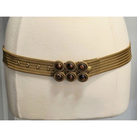 Sarah Cavender Metalworks Belt Handmade Mesh Gold Tone Tiger Eye Buckle Signed main image 7